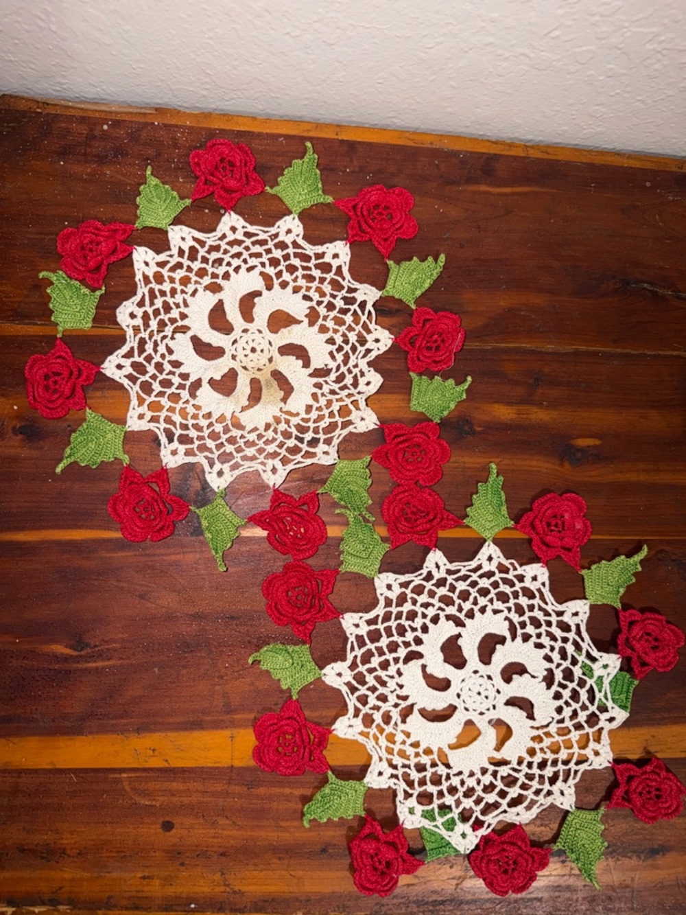Handmade Roses doilies Antique Crochet Doily Set with Floral Design 2 pieces